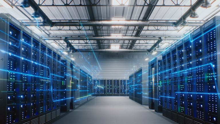Dell enterprise rack server in modern data center with organized network cables